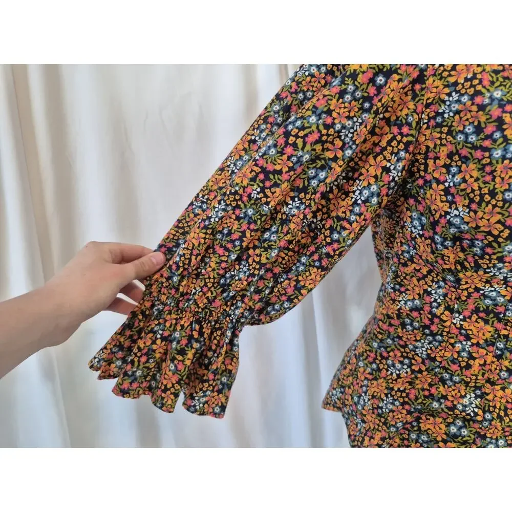 Free People I Found You Floral Orange Cotton Printed Top Small New